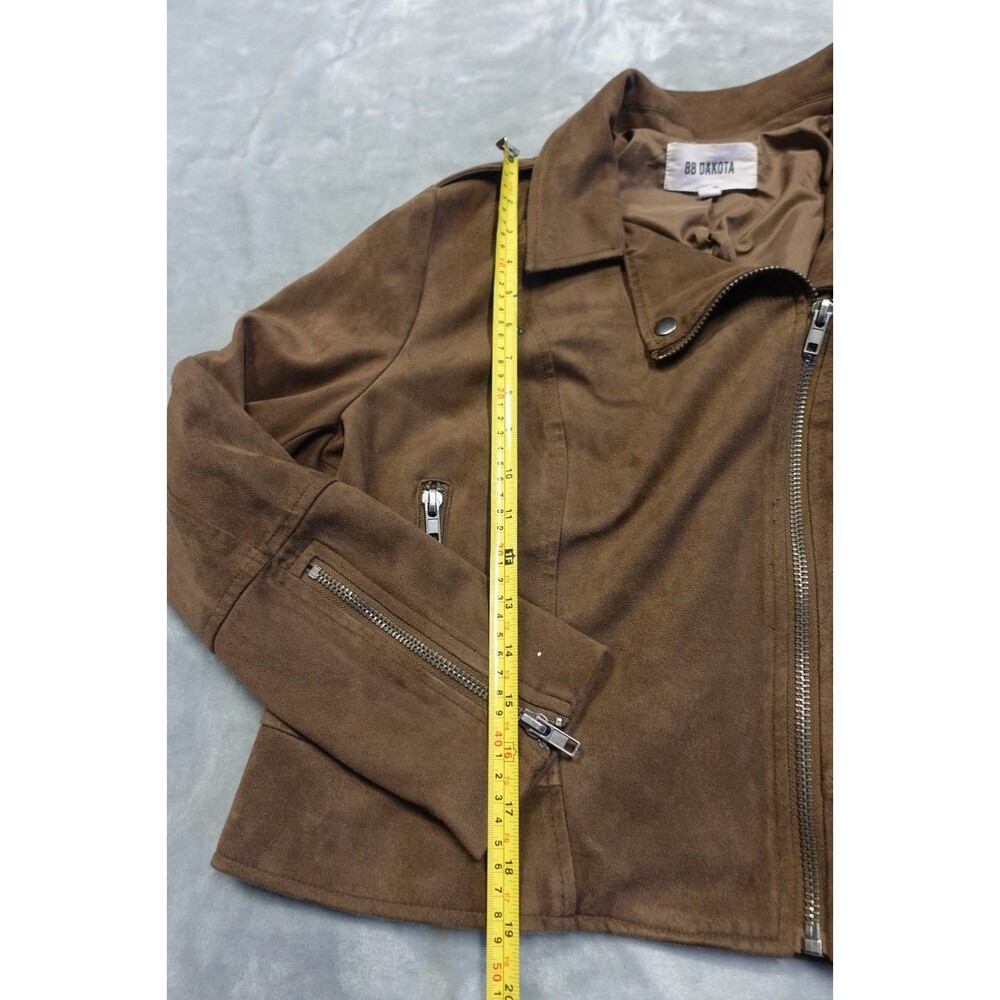 BB Dakota Women's Brown Zip Up Jet Set Moto Jacket Faux Suede - Picture 3 of 6